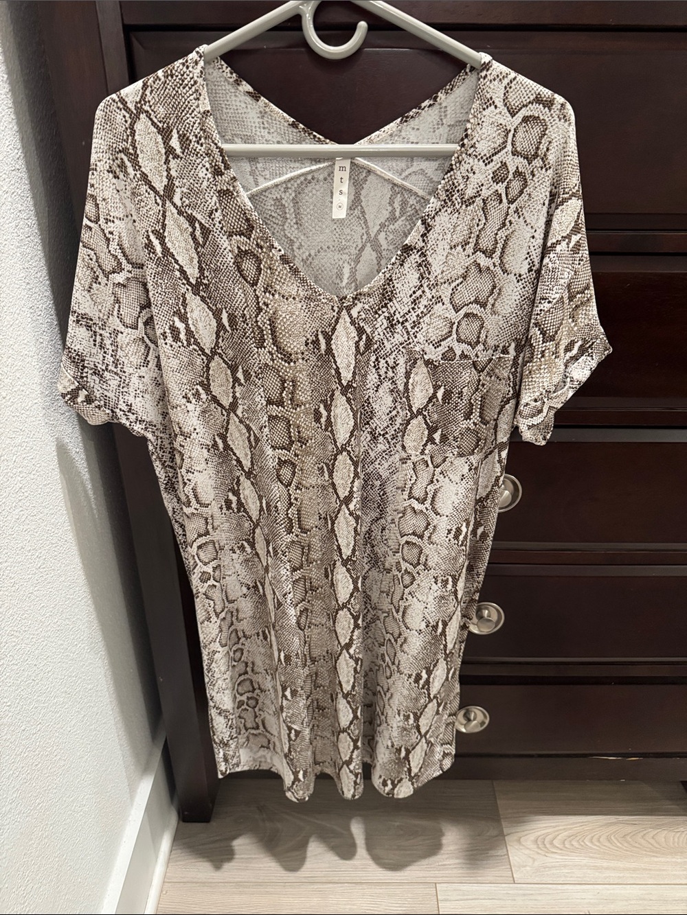 MTS Snake-Print V-Neck Midi Dress in Brown and Cream
